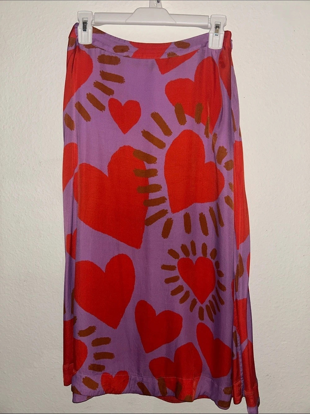 Farm Rio Abstract Heart Print Midi Skirt in Purple & Red Like New